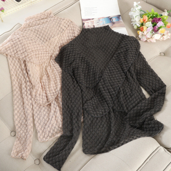 Γυναικεία μπλούζα δαντέλα με κολάρο σε τέσσερα χρώματα