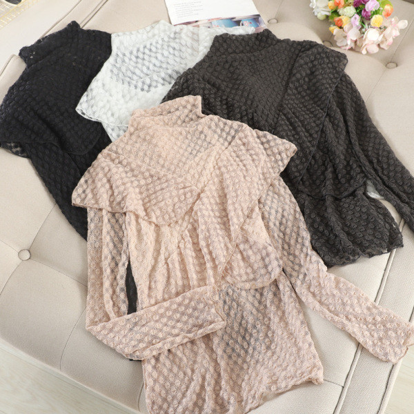 Γυναικεία μπλούζα δαντέλα με κολάρο σε τέσσερα χρώματα