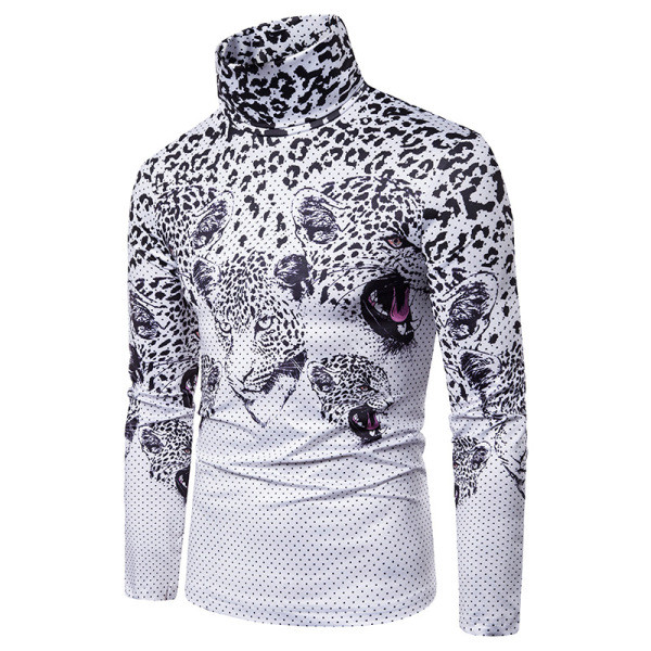 Modern férfi blúz magas pólógallérral és leopárd mintával