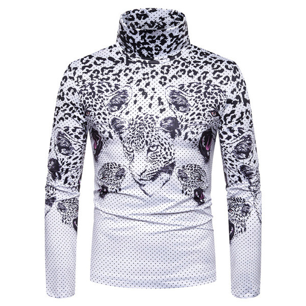 Modern férfi blúz magas pólógallérral és leopárd mintával