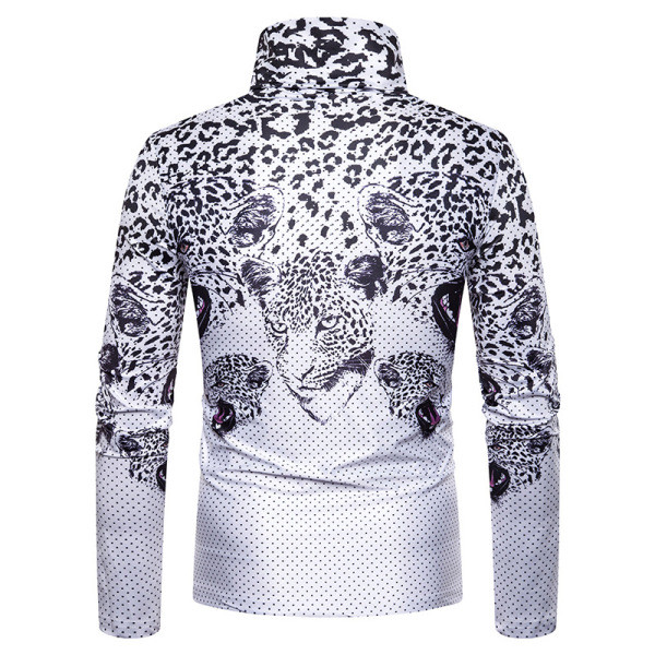 Modern férfi blúz magas pólógallérral és leopárd mintával