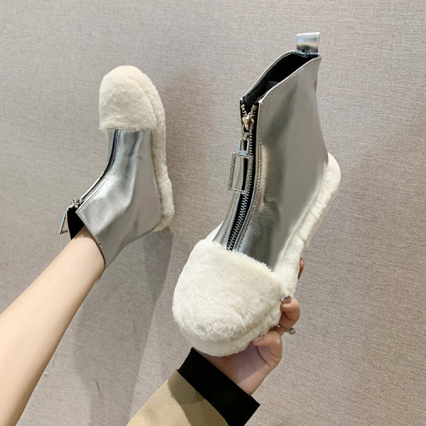 Modern női csizma cipzárral és pehelyszínben arany és ezüst színben