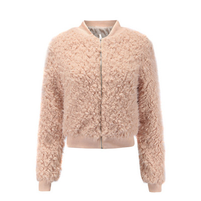 Μοντέρνο γυναικείο φούτερ με ψηλό γιακά και φερμουάρ σε καφέ χρώμα