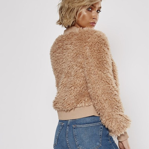 Μοντέρνο γυναικείο φούτερ με ψηλό γιακά και φερμουάρ σε καφέ χρώμα