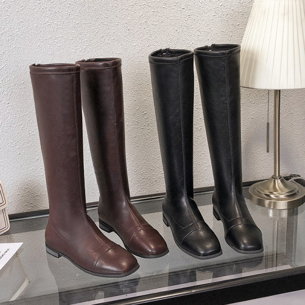 Női cipzáras csizma barna és fekete színben, öko bőrből