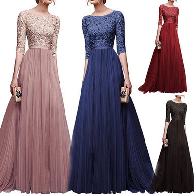 ΝΕΟ μοντέλο μοντέρνο φόρεμα με 3/4 μανίκια και δαντέλα σε πέντε χρώματα
