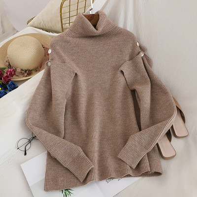 Aktuális női pulóver öt színben pólógallérral és gombokkal