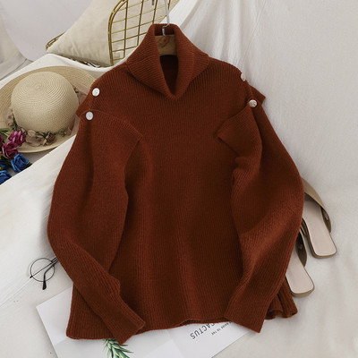 Aktuális női pulóver öt színben pólógallérral és gombokkal