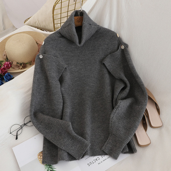 Aktuális női pulóver öt színben pólógallérral és gombokkal