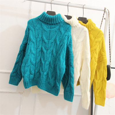 Modern női pulóver magas gallérral és hosszú ujjal, négy színben