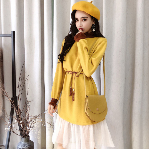 Rochie de dama cu tul si maneci lungi in doua culori