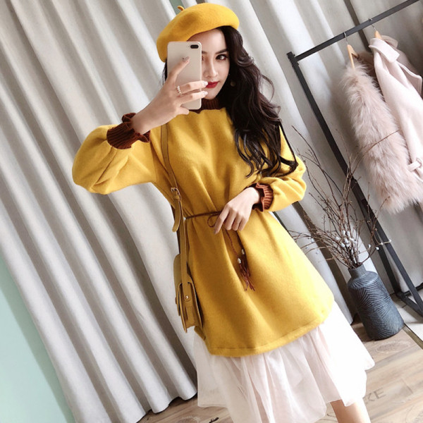 Rochie de dama cu tul si maneci lungi in doua culori