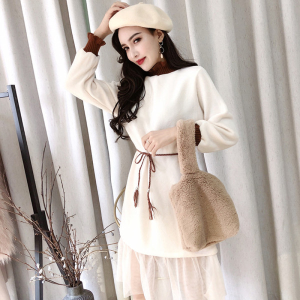 Rochie de dama cu tul si maneci lungi in doua culori