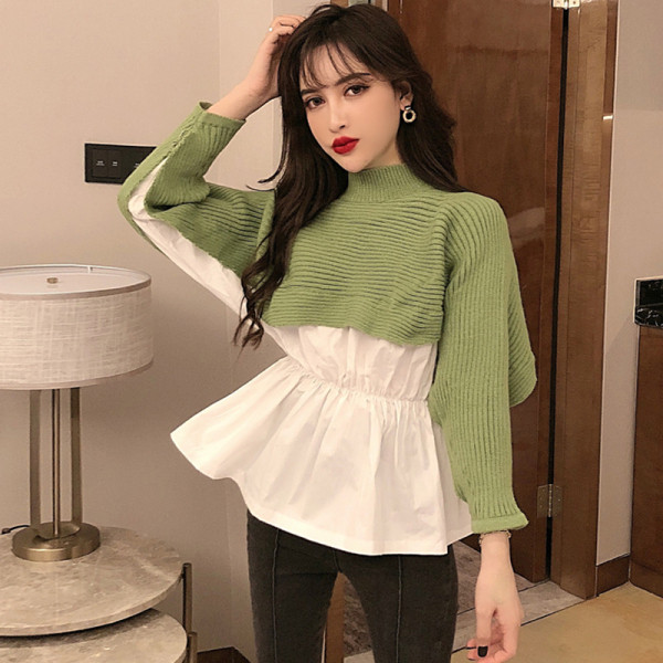 Γυναικεία μπλούζα με ελαστική μέση σε πράσινο και μαύρο χρώμα