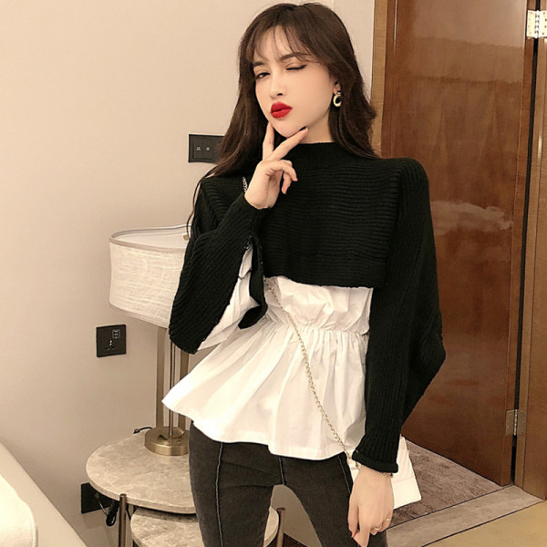 Γυναικεία μπλούζα με ελαστική μέση σε πράσινο και μαύρο χρώμα