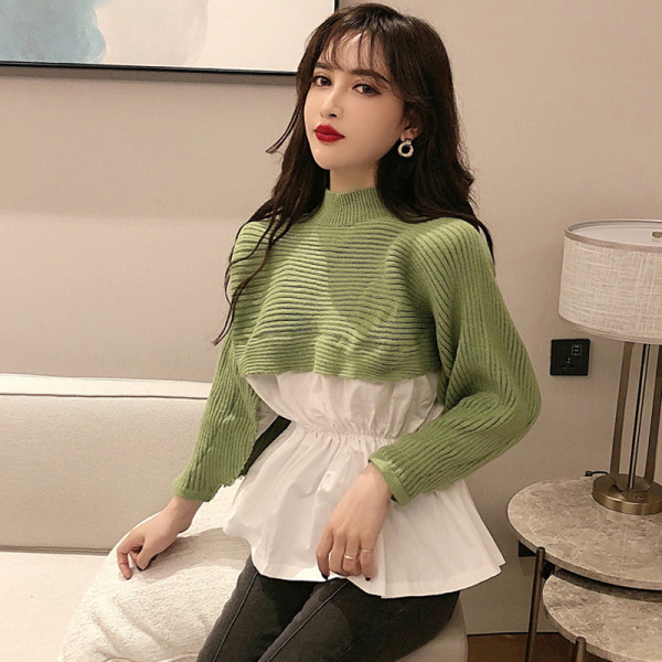 Γυναικεία μπλούζα με ελαστική μέση σε πράσινο και μαύρο χρώμα