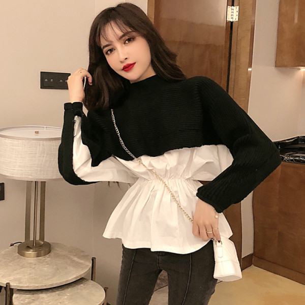 Γυναικεία μπλούζα με ελαστική μέση σε πράσινο και μαύρο χρώμα