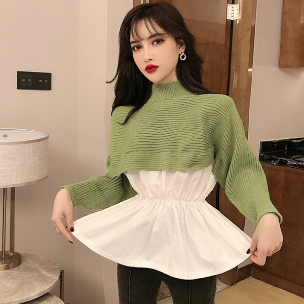 Γυναικεία μπλούζα με ελαστική μέση σε πράσινο και μαύρο χρώμα