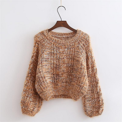 Μοντέρνο γυναικείο πουλόβερ με λαιμόκοψη και μακρύ μανίκι σε πέντε χρώματα