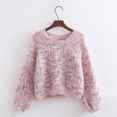 Μοντέρνο γυναικείο πουλόβερ με λαιμόκοψη και μακρύ μανίκι σε πέντε χρώματα