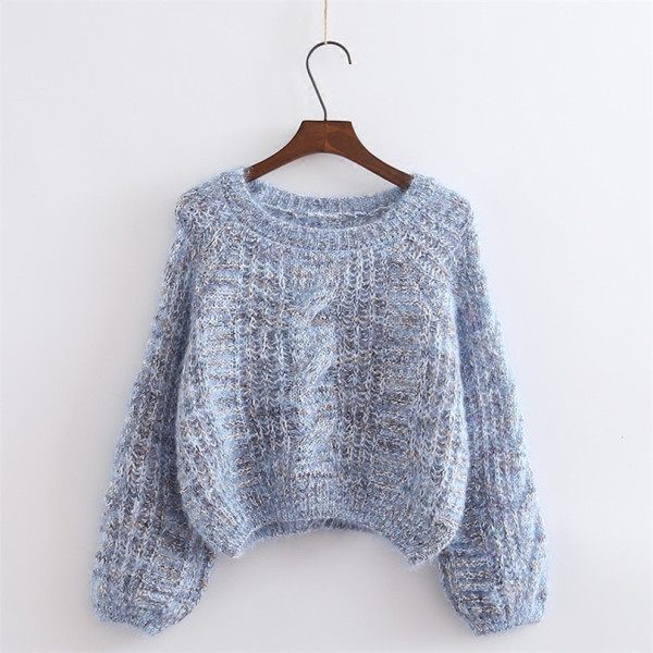 Μοντέρνο γυναικείο πουλόβερ με λαιμόκοψη και μακρύ μανίκι σε πέντε χρώματα