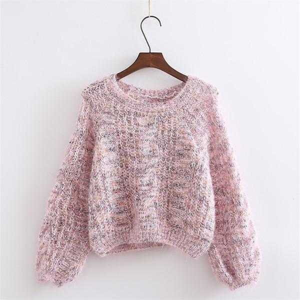 Μοντέρνο γυναικείο πουλόβερ με λαιμόκοψη και μακρύ μανίκι σε πέντε χρώματα