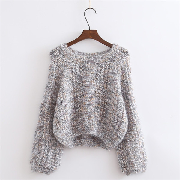 Μοντέρνο γυναικείο πουλόβερ με λαιμόκοψη και μακρύ μανίκι σε πέντε χρώματα