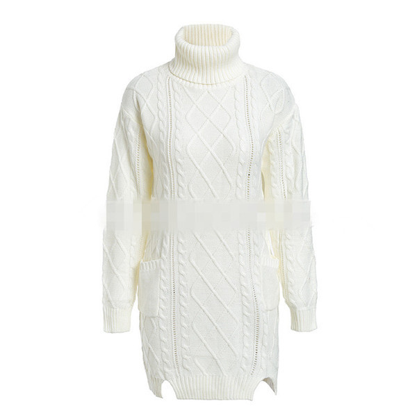 Μοντέρνο γυναικείο πουλόβερ  με μεγάλο κολάρο και μακρύ μανίκι σε λευκό και μπεζ χρώμα