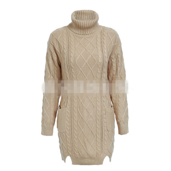 Μοντέρνο γυναικείο πουλόβερ  με μεγάλο κολάρο και μακρύ μανίκι σε λευκό και μπεζ χρώμα