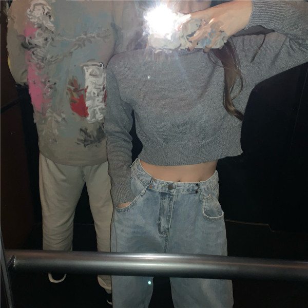 Κομψό κοντό πουλόβερ με γιακά σε ροζ και φούξια χρώμα