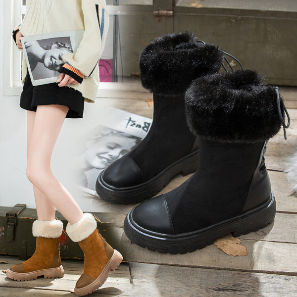 Κομψές γυναικείες μπότες με οικολογικό δέρμα σε μπεζ και μαύρο χρώμα