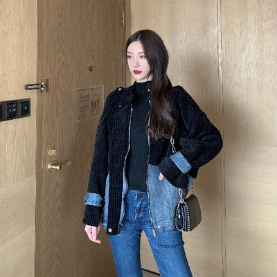 Rövid női kordbársony kabát farmer darabokkal