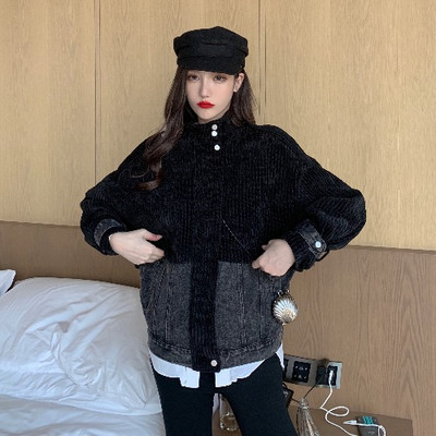 Rövid női kordbársony kabát farmer darabokkal