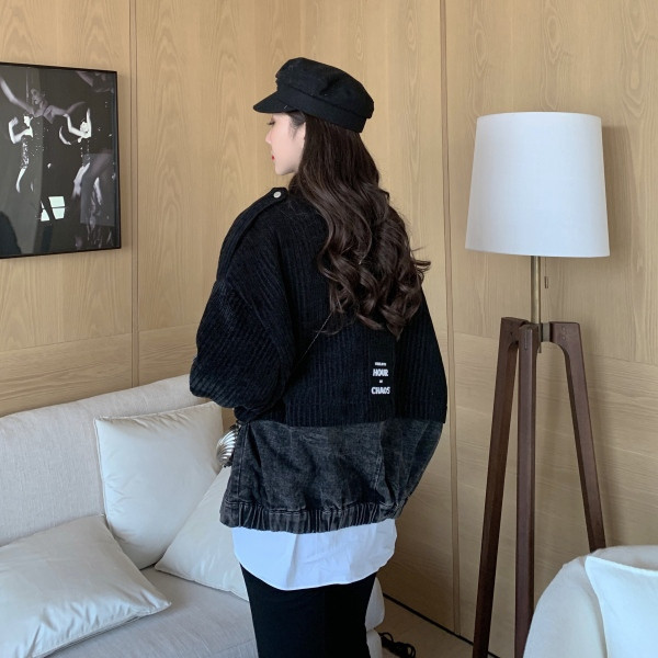 Rövid női kordbársony kabát farmer darabokkal