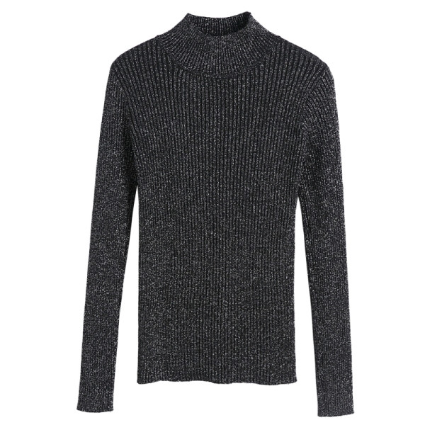 Modern női pulóver három színben polo gallérral és fényes hatással