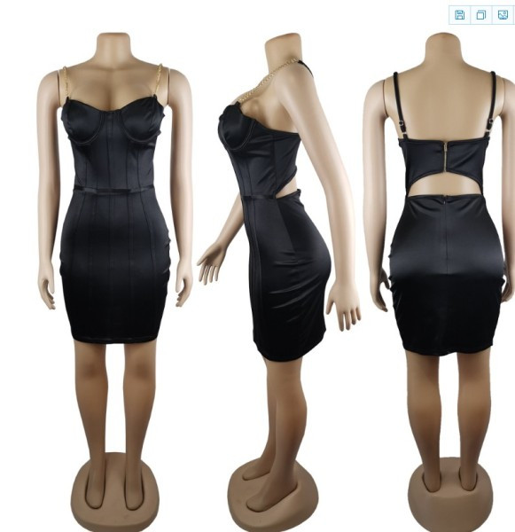 Modern női rövid ruha mély nyakkivágással, vékony pántokkal kék és fekete színben