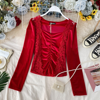 Modern női blúz hosszú ujjal, csipkével, öt színben