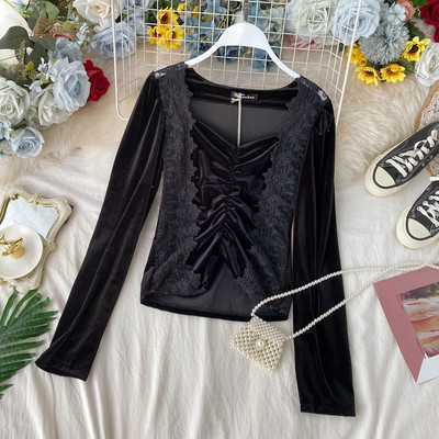 Modern női blúz hosszú ujjal, csipkével, öt színben