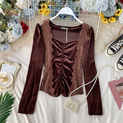 Modern női blúz hosszú ujjal, csipkével, öt színben