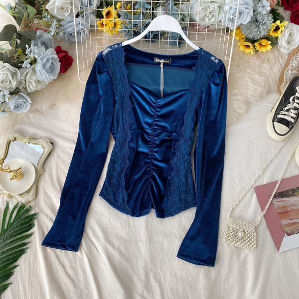 Modern női blúz hosszú ujjal, csipkével, öt színben