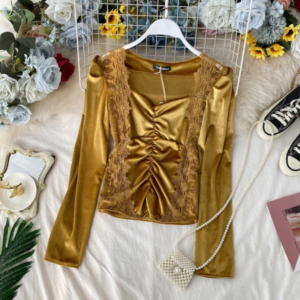 Modern női blúz hosszú ujjal, csipkével, öt színben