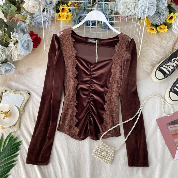 Modern női blúz hosszú ujjal, csipkével, öt színben