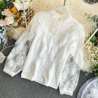 Γυναικείο δαντελένιο πουκάμισο με βολάν σε διάφορα χρώματα