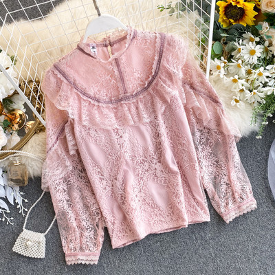 Γυναικείο δαντελένιο πουκάμισο με βολάν σε διάφορα χρώματα