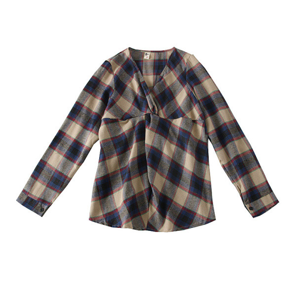 Új modell női kockás blúz spitz nyakkivágással