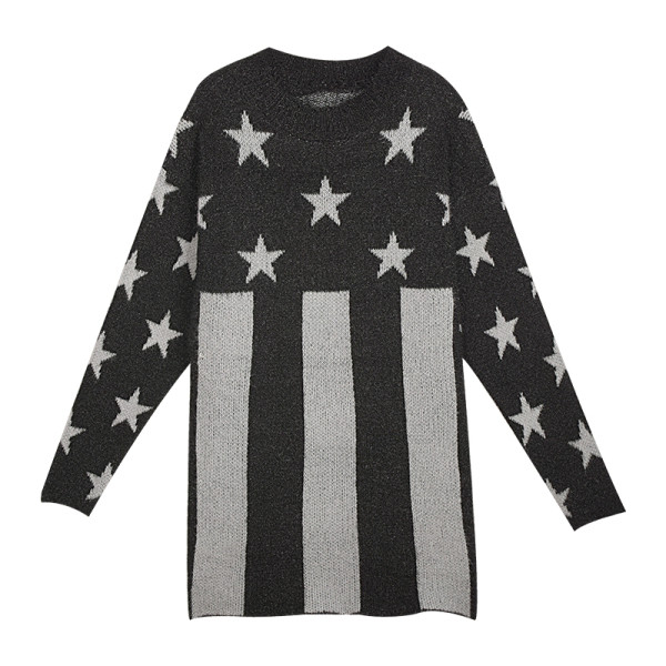 Γυναικείο πουλόβερ μακρύ μοντέλο σε μαύρο και άσπρο χρώμα