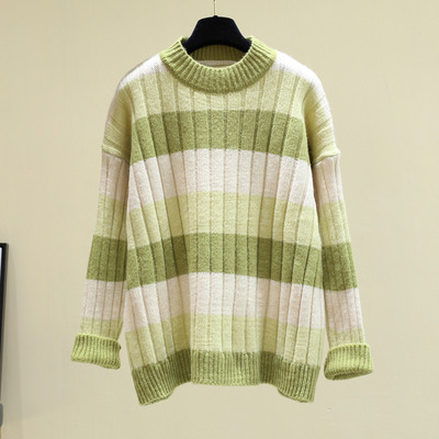 Γυναικείο ριγέ πουλόβερ χειμωνιάτικο με στρογγυλό λαιμόκοψη