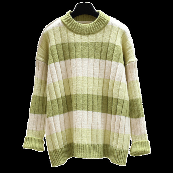 Γυναικείο ριγέ πουλόβερ χειμωνιάτικο με στρογγυλό λαιμόκοψη