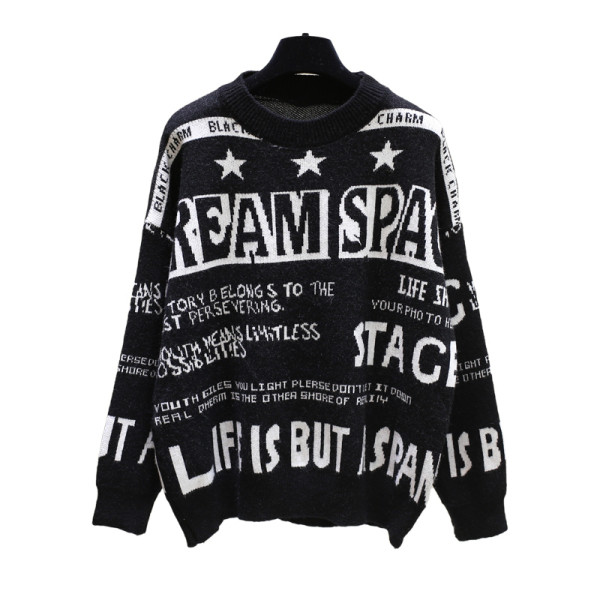 Χειμερινό γυναικείο πουλόβερ  με στρογγυλό λαιμόκοψη και πολύχρωμα κεντήματα