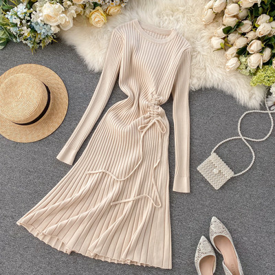 Γυναικείο casual χειμερινό φόρεμα με στρογγυλό λαιμόκοψη και τρία χρώματα